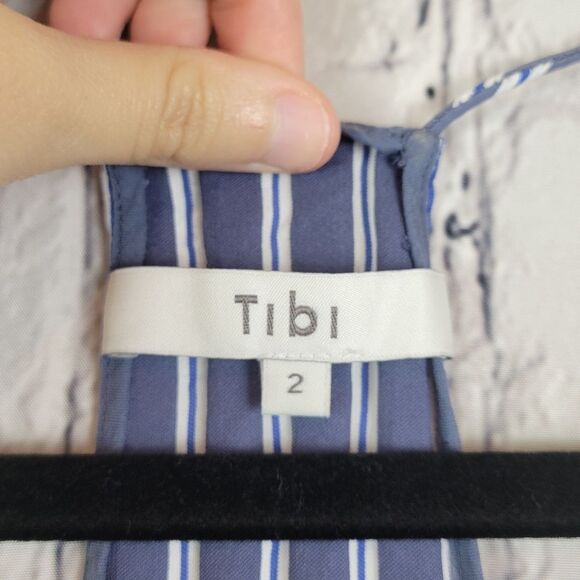 Tibi Classic Cami blue white stripe textured spaghetti strap cami top - Picture 10 of 14